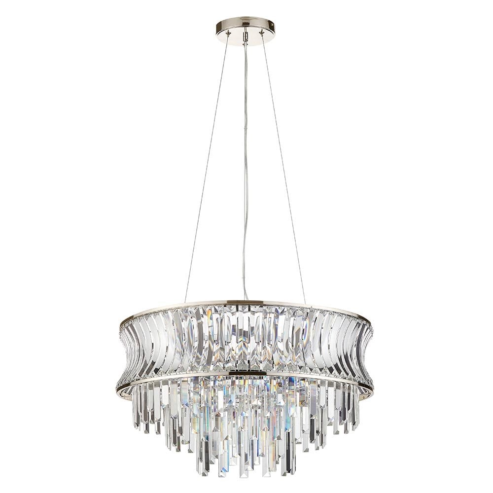 Alice Bright Nickel 9 Light Pendant with Concave Clear Glass
