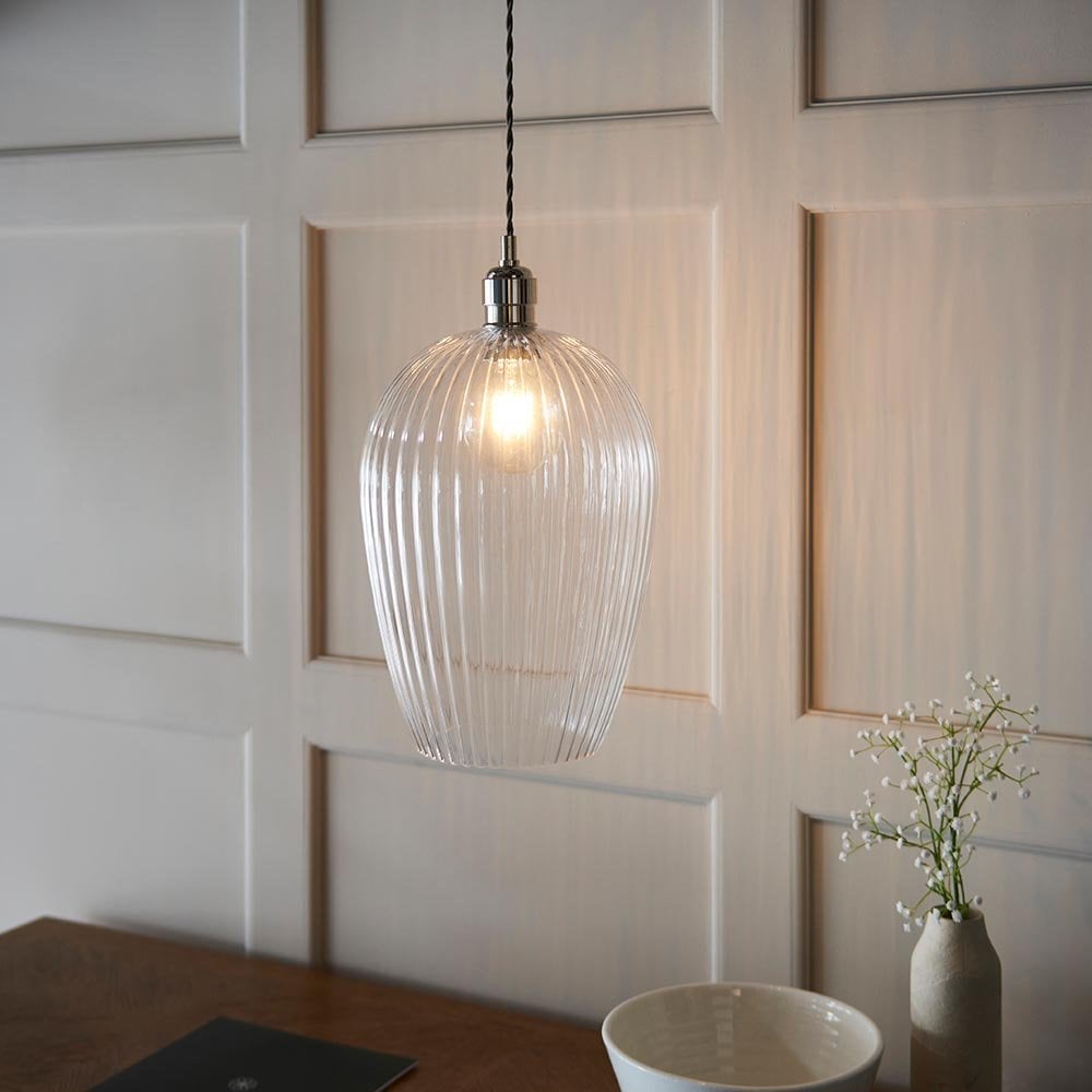 Molly Large Clear Ribbed Glass Pendant
