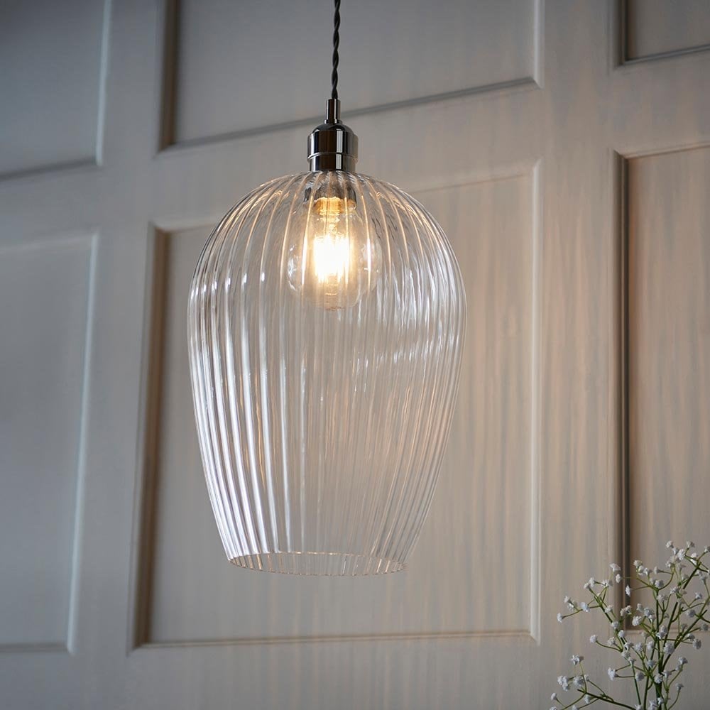 Molly Large Clear Ribbed Glass Pendant