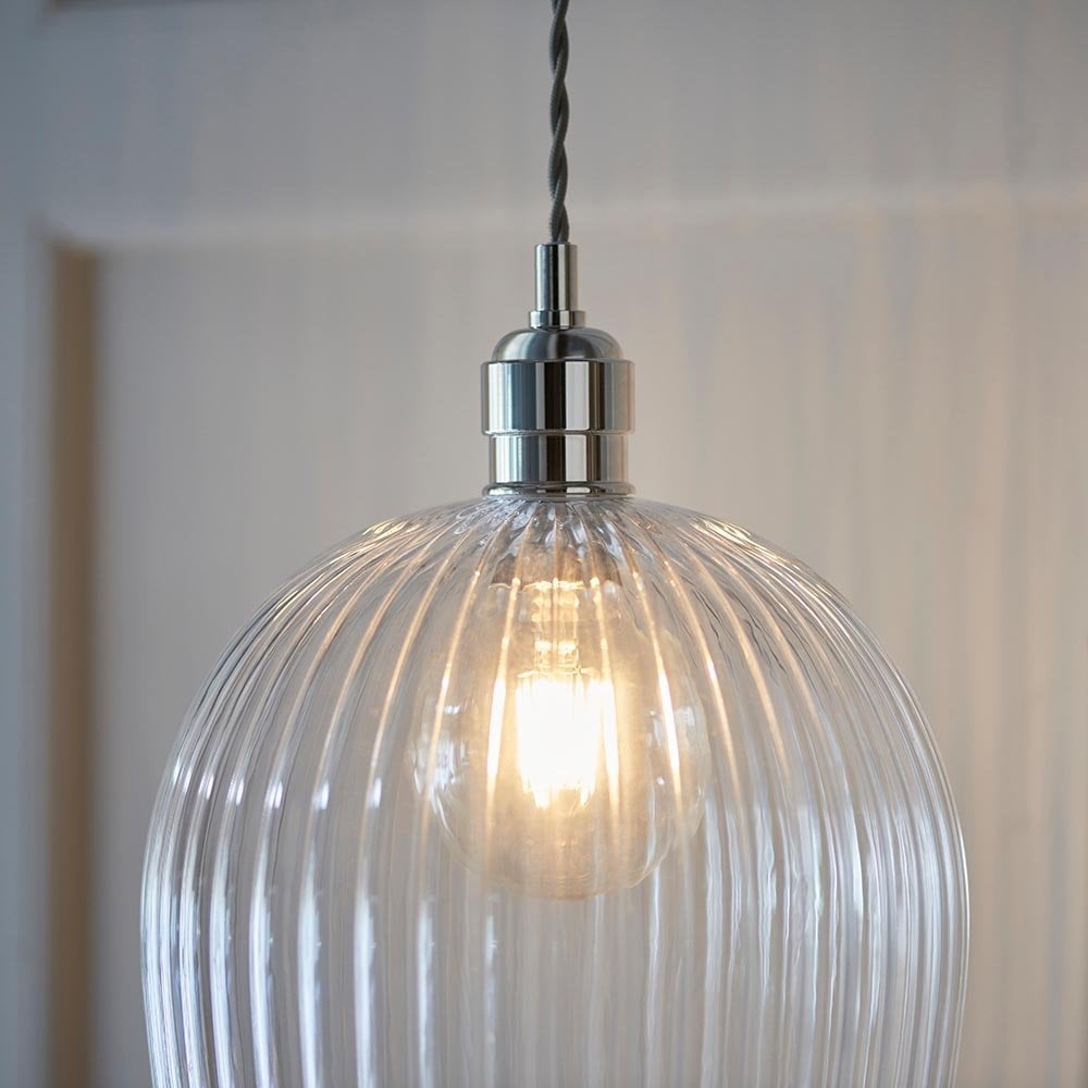 Molly Large Clear Ribbed Glass Pendant