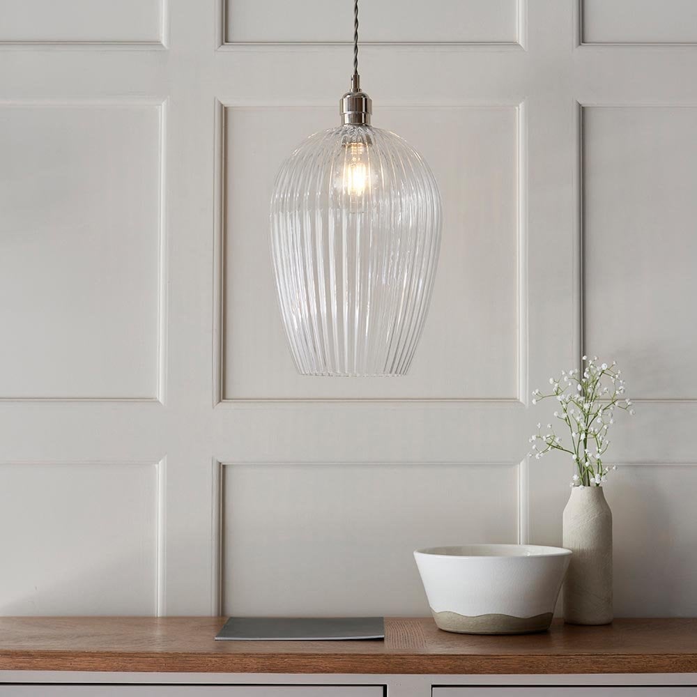 Molly Large Clear Ribbed Glass Pendant
