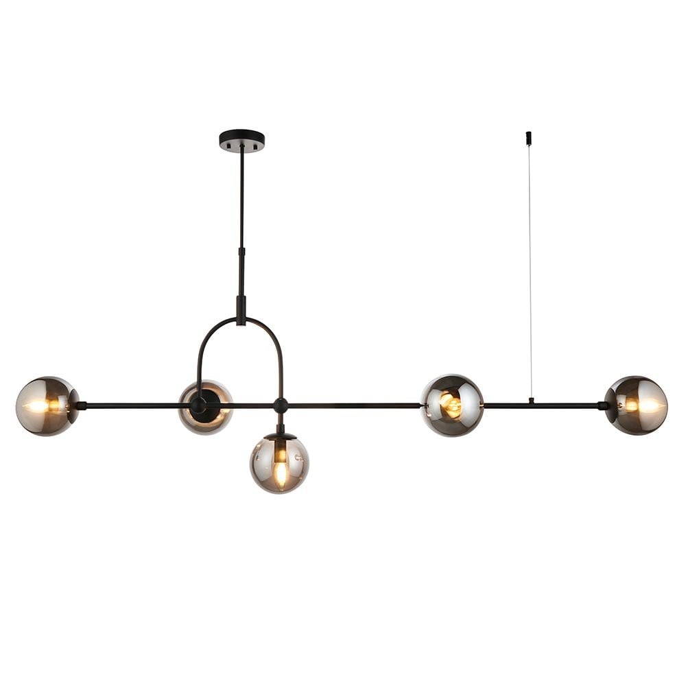 Erin Matt Black Linear Pendant C/W Grey Tinted Glass Shades