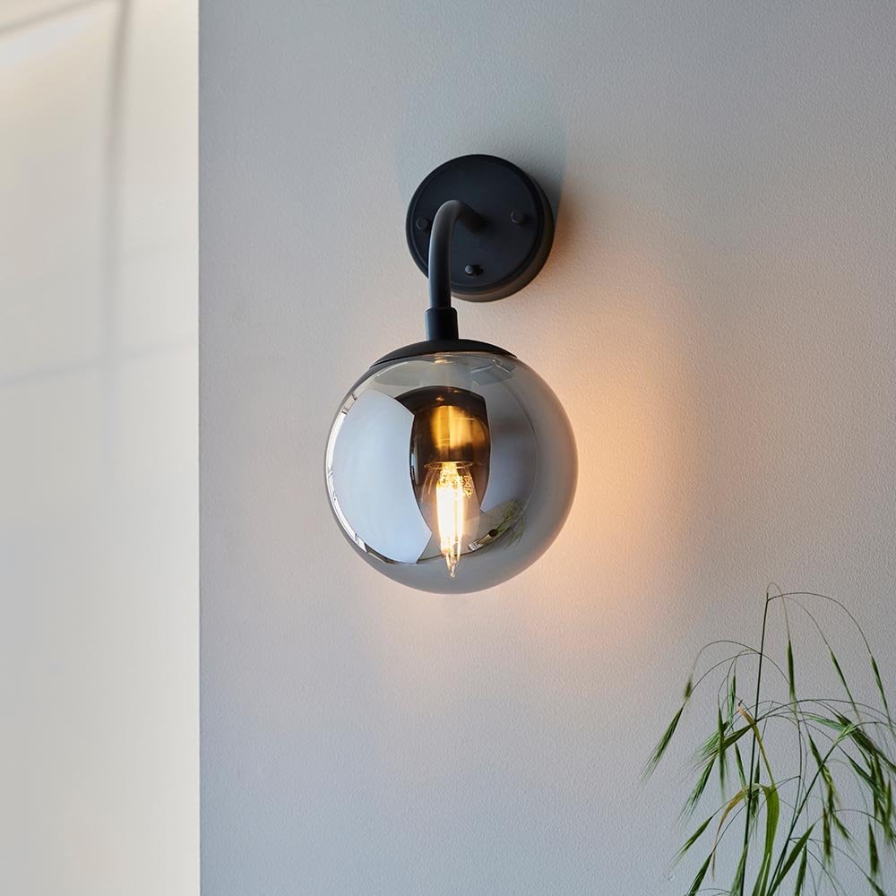 Erin Black Wall Light C/W Grey Tinted Shade