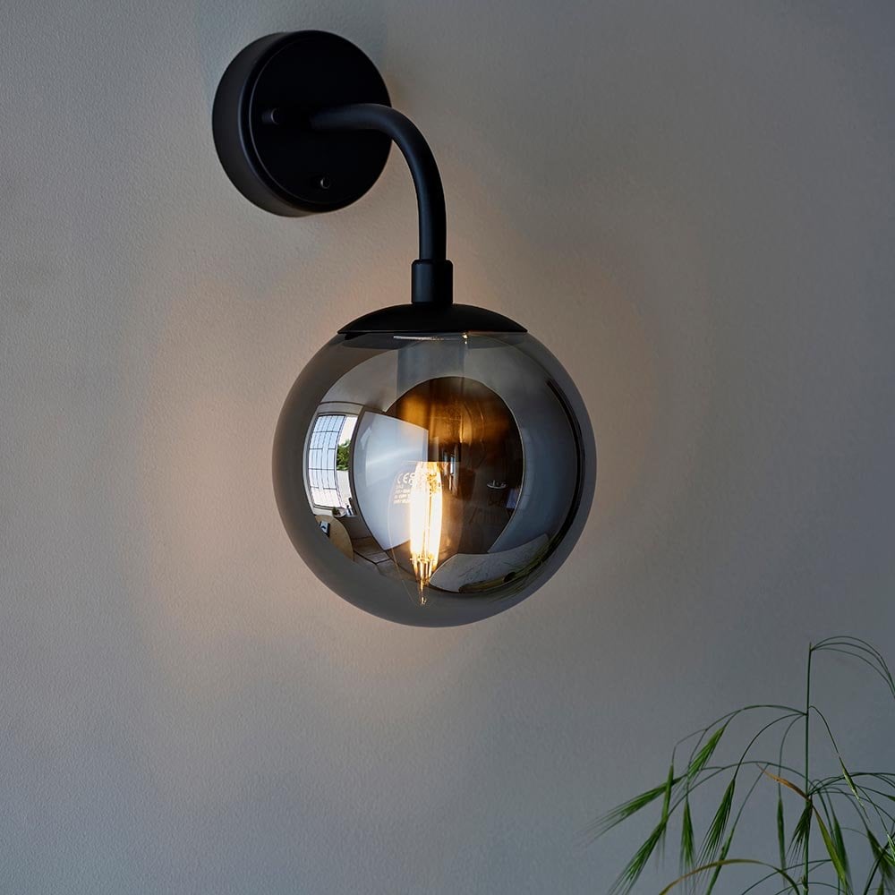 Erin Black Wall Light C/W Grey Tinted Shade