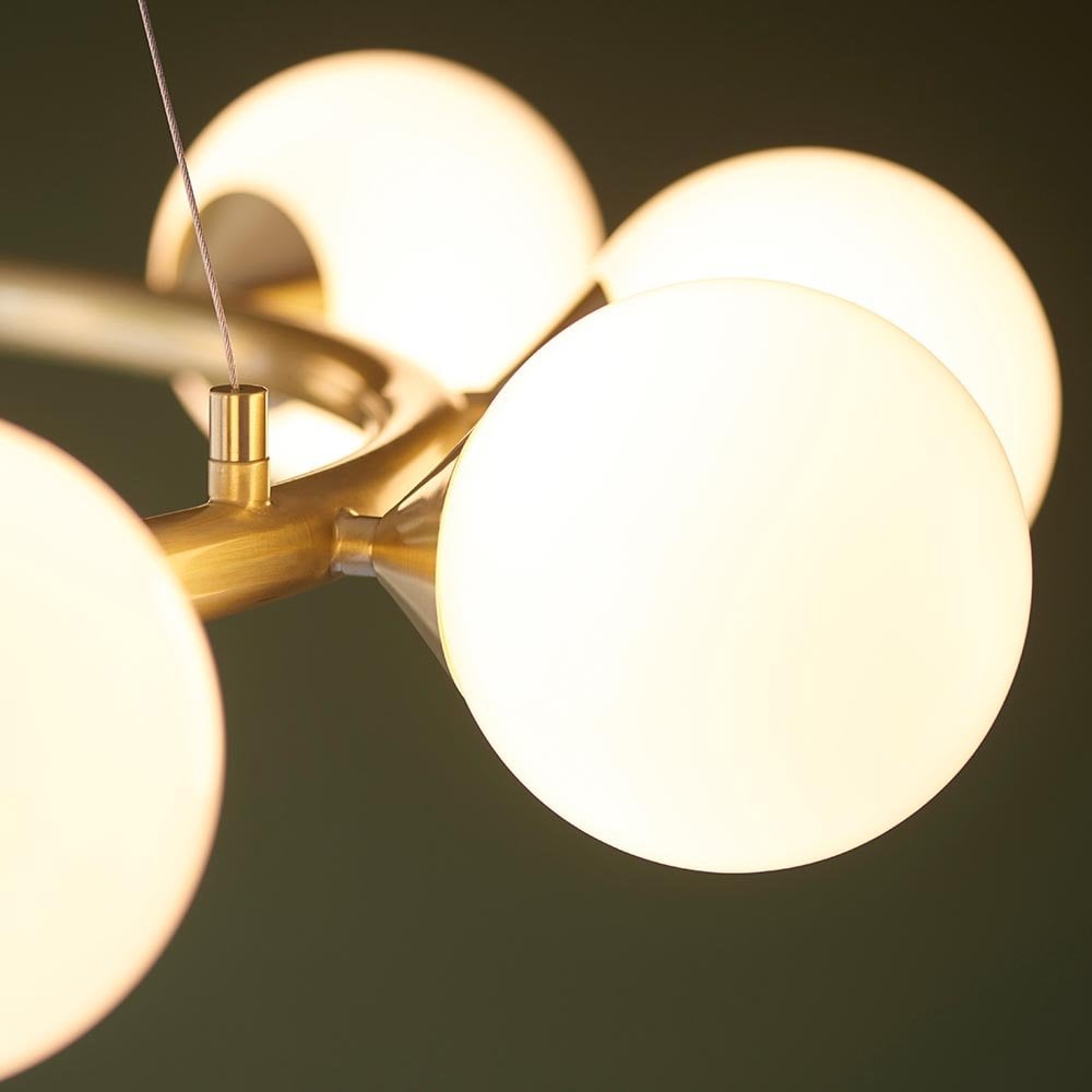 Eve 10 Light Satin Brass Pendant C/W Gloss White Shades