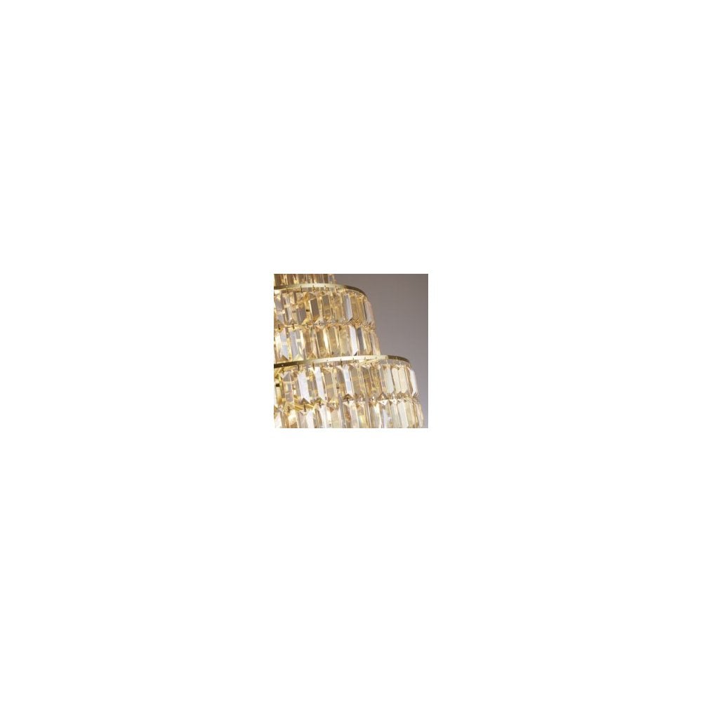 Empire 13 Light Satin Brass Tiered Chandelier Clear Crystal Coffin Drops
