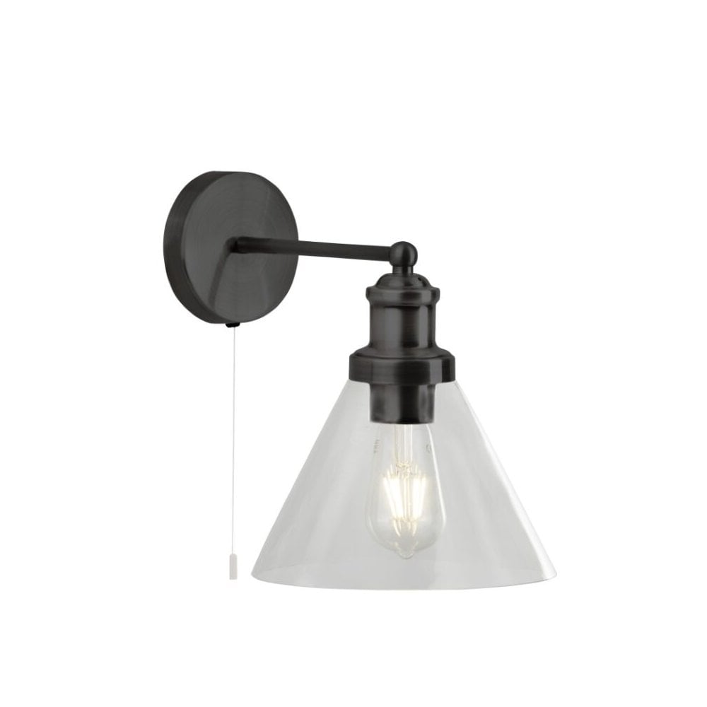 Pyramid Black Wall Light with Clear Glass Shade
