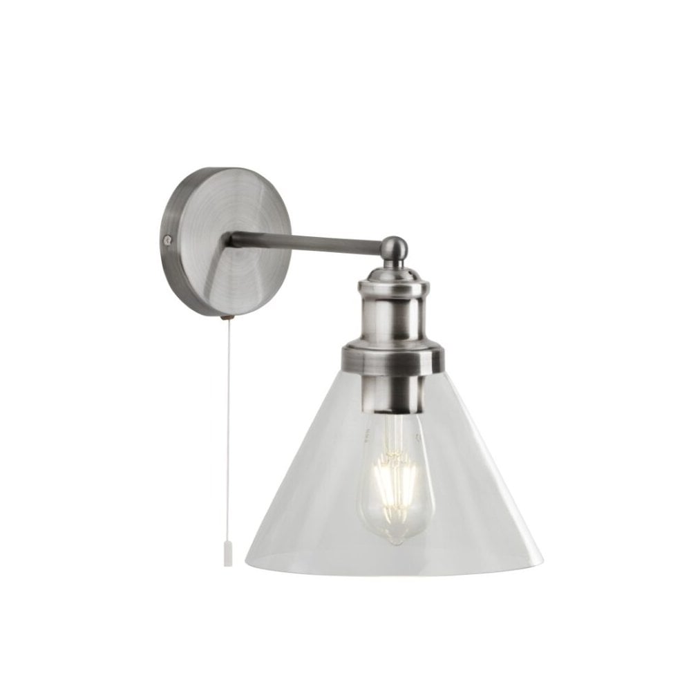 Pyramid Satin Silver Wall Light with Clear Glass Shade