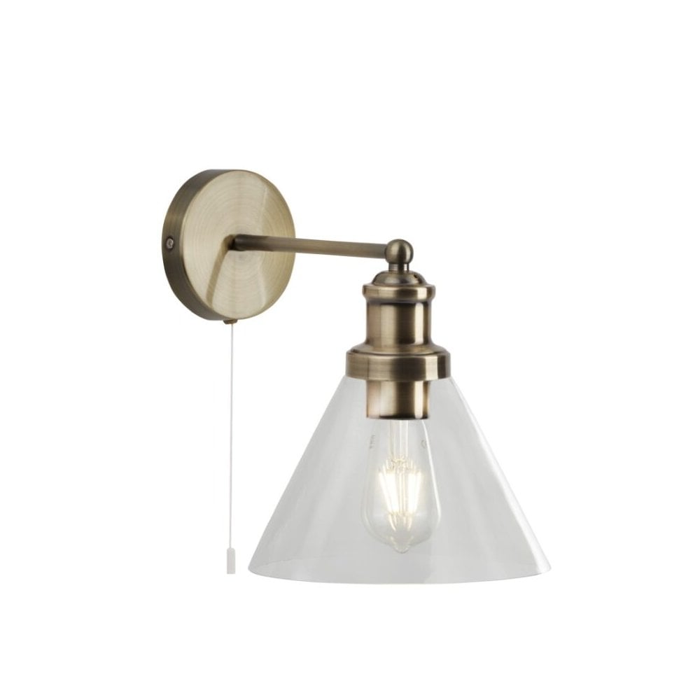 Pyramid Antique Brass Wall Light with Clear Glass Shade