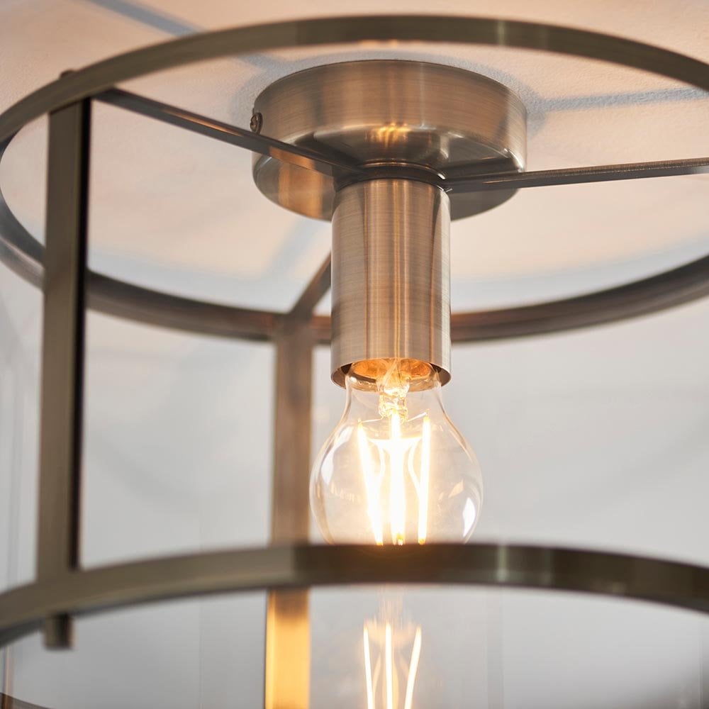 Hopton Flush Light in Antique Brass