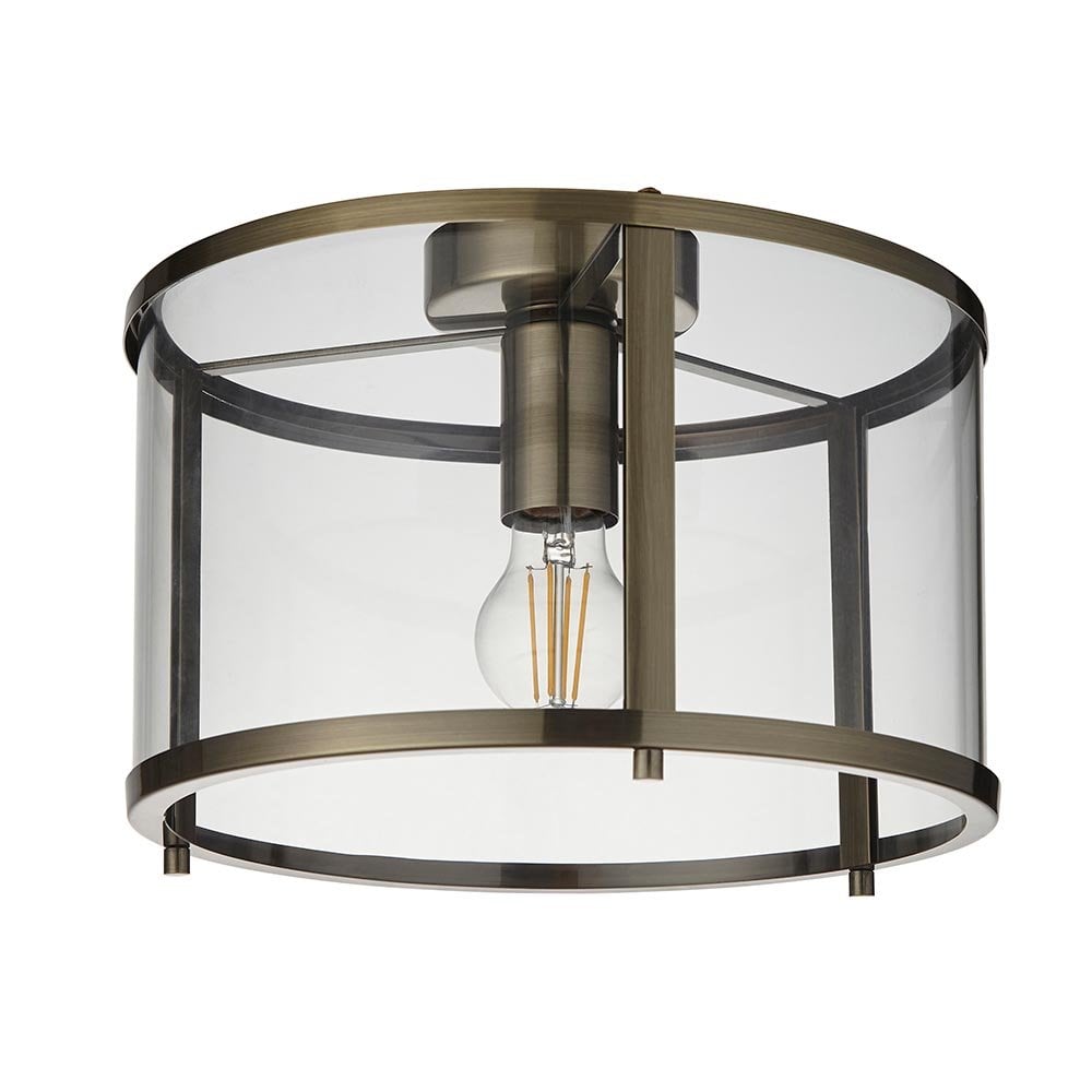 Hopton Flush Light in Antique Brass