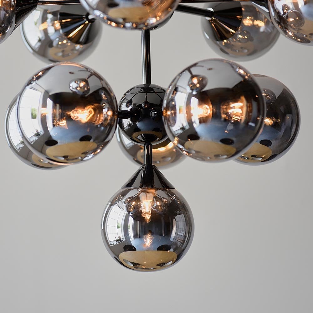 Oscar 11 Light Pendant in Black with Smoked Mirror Shades