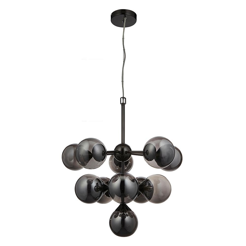 Oscar 11 Light Pendant in Black with Smoked Mirror Shades