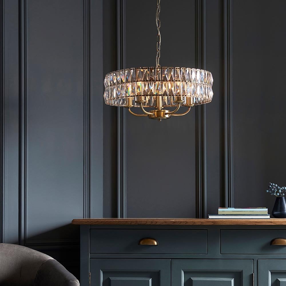 Clifton 5 Light Antique Brass Ceiling Pendant