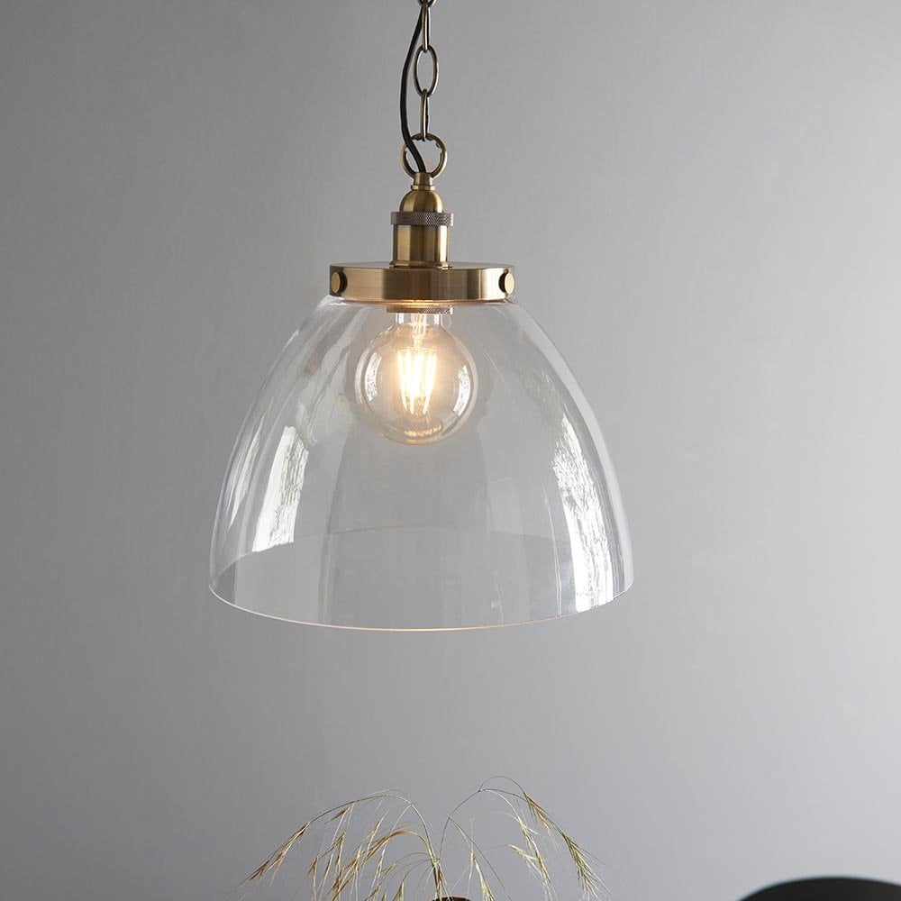 Hansen Large Pendant in Antique Brass & Clear Glass