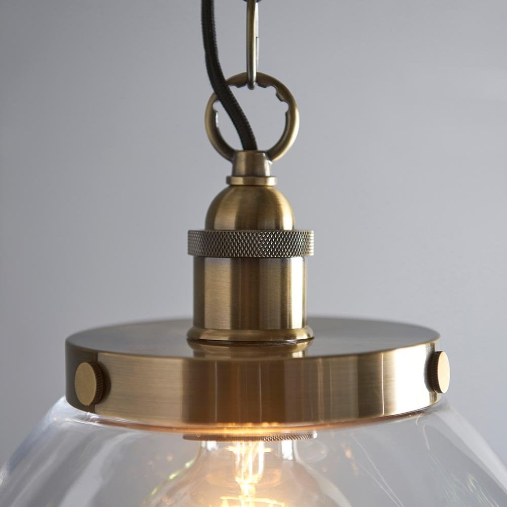Hansen Large Pendant in Antique Brass & Clear Glass
