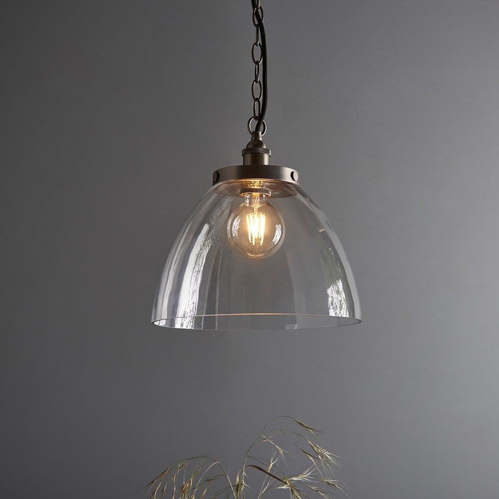 Hansen Large Pendant in Brushed Silver & Clear Glass