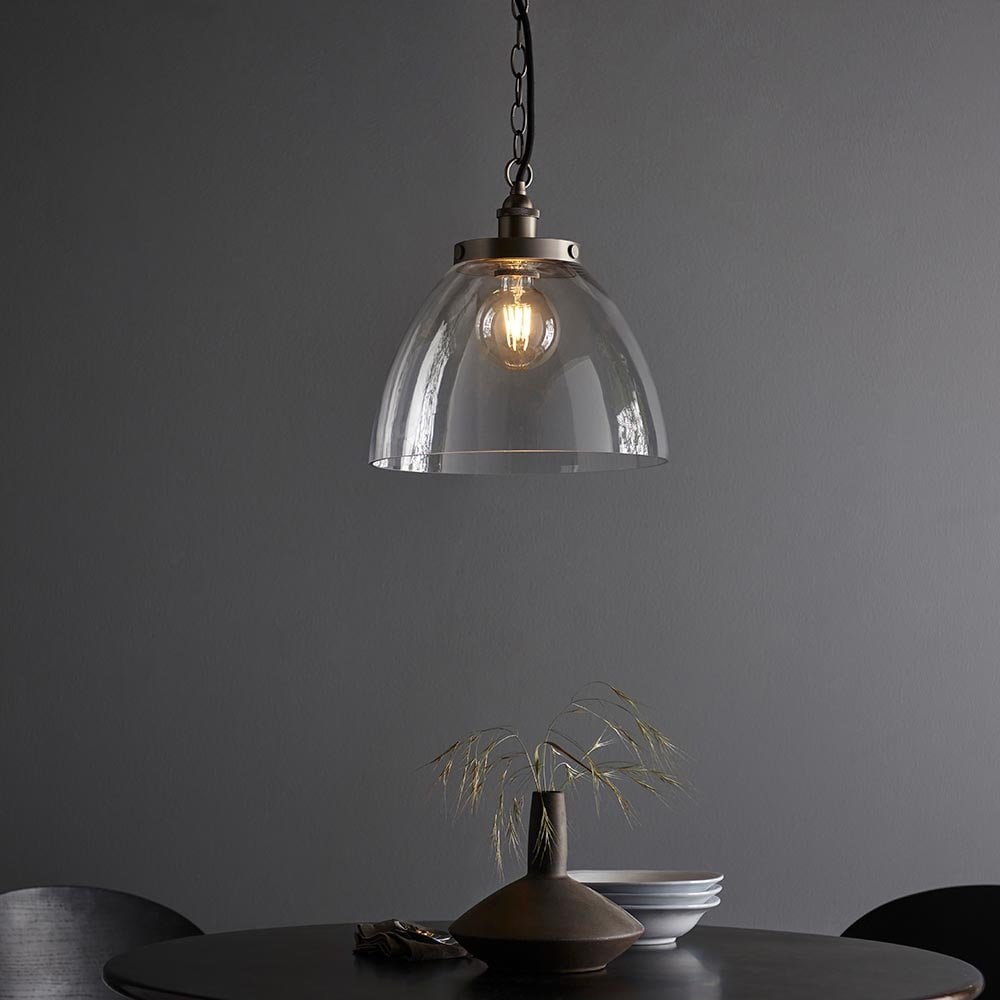 Hansen Large Pendant in Brushed Silver & Clear Glass