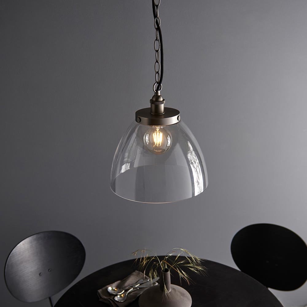 Hansen Large Pendant in Brushed Silver & Clear Glass