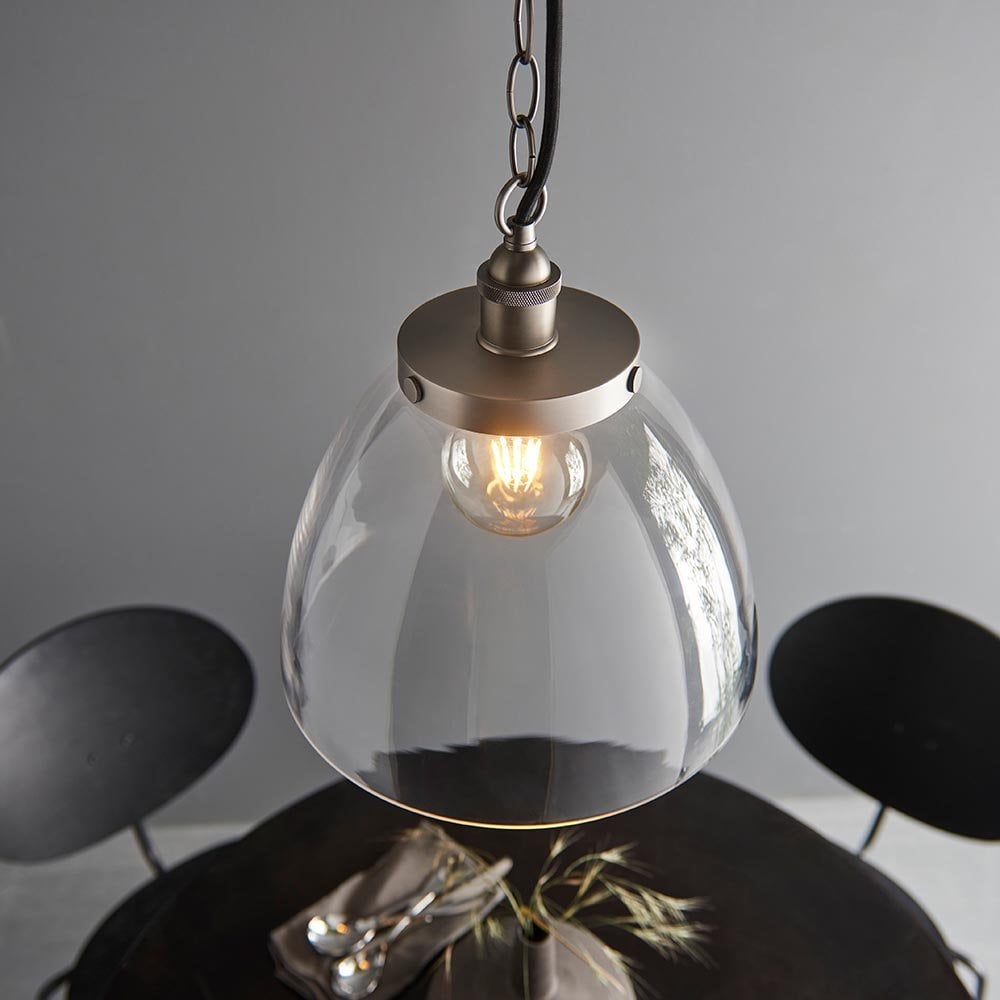 Hansen Large Pendant in Brushed Silver & Clear Glass