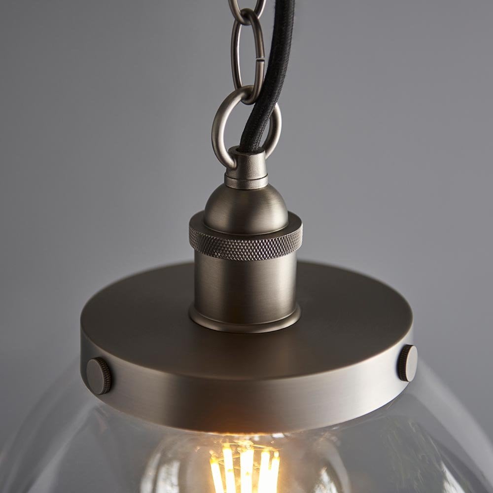Hansen Large Pendant in Brushed Silver & Clear Glass
