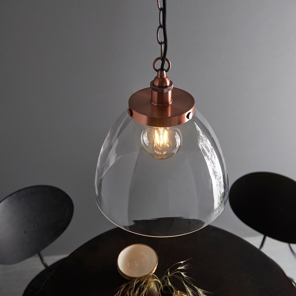 Hansen Large Pendant in Aged Copper & Clear Glass