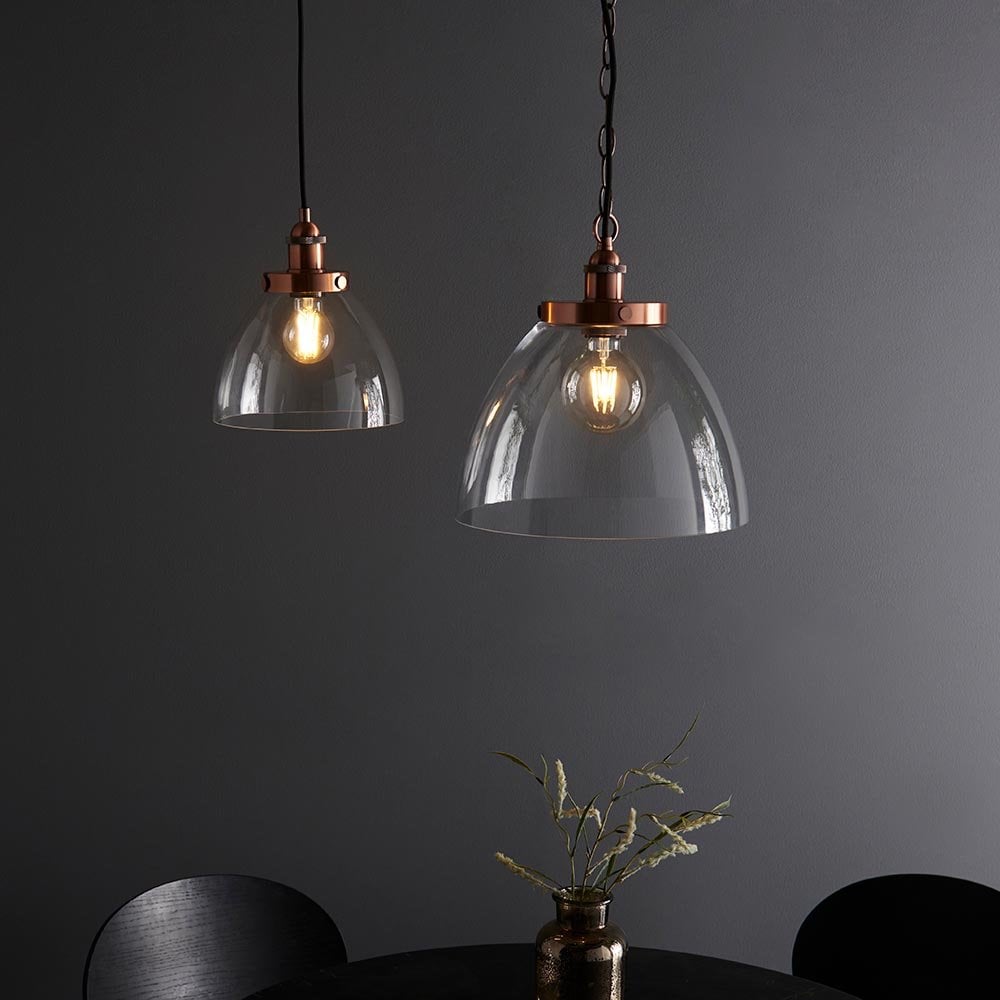 Hansen Large Pendant in Aged Copper & Clear Glass