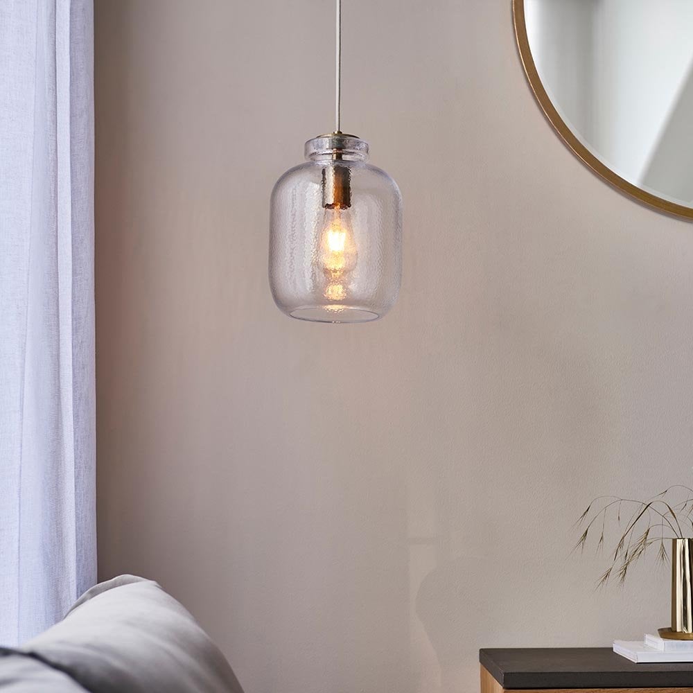 Lyra Single Pendant in Antique Brass & Textured Glass