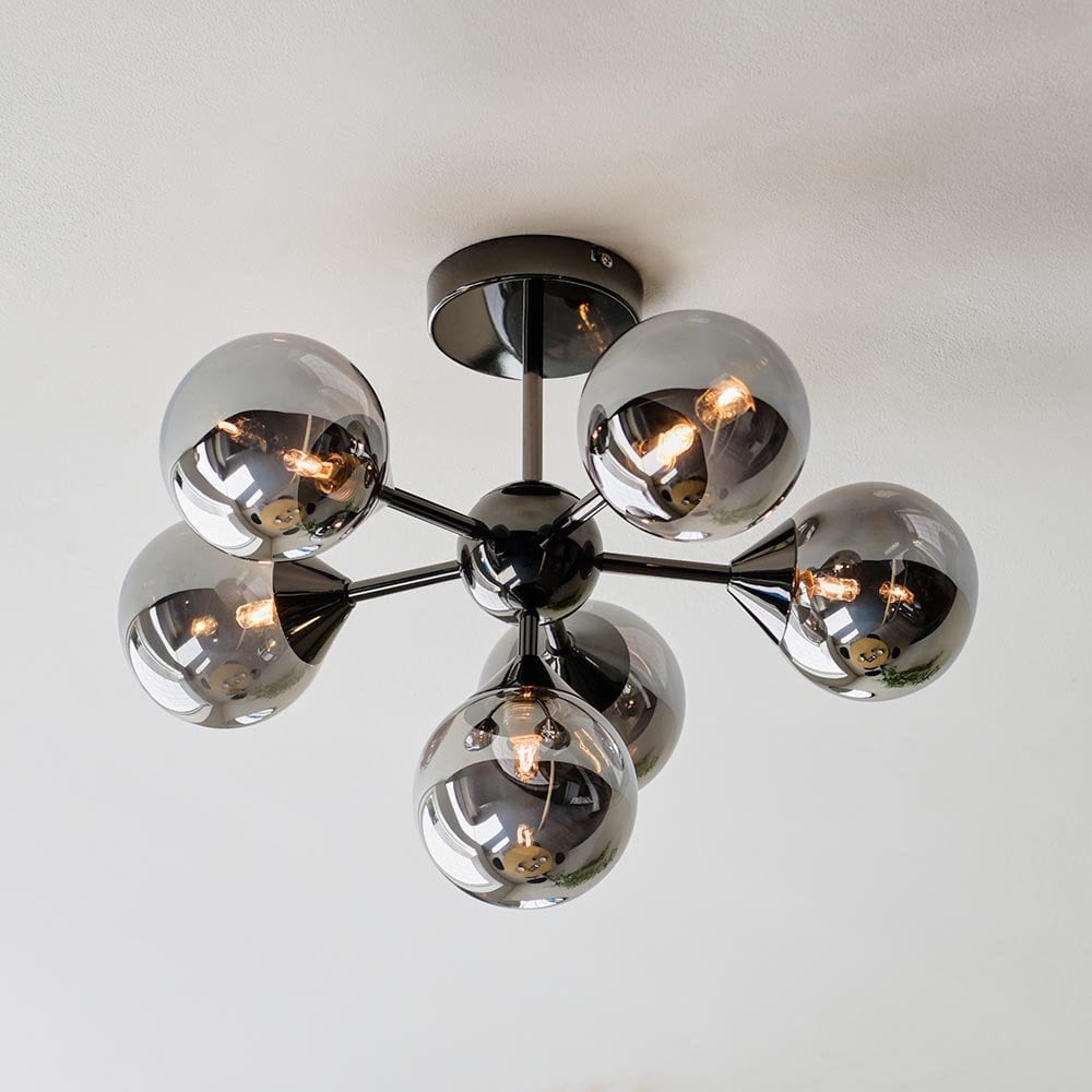 Oscar 6 Light Black Semi Flush C/W Mirror Shades