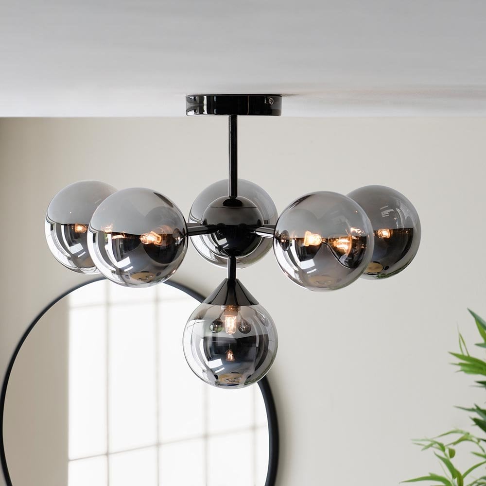 Oscar 6 Light Black Semi Flush C/W Mirror Shades