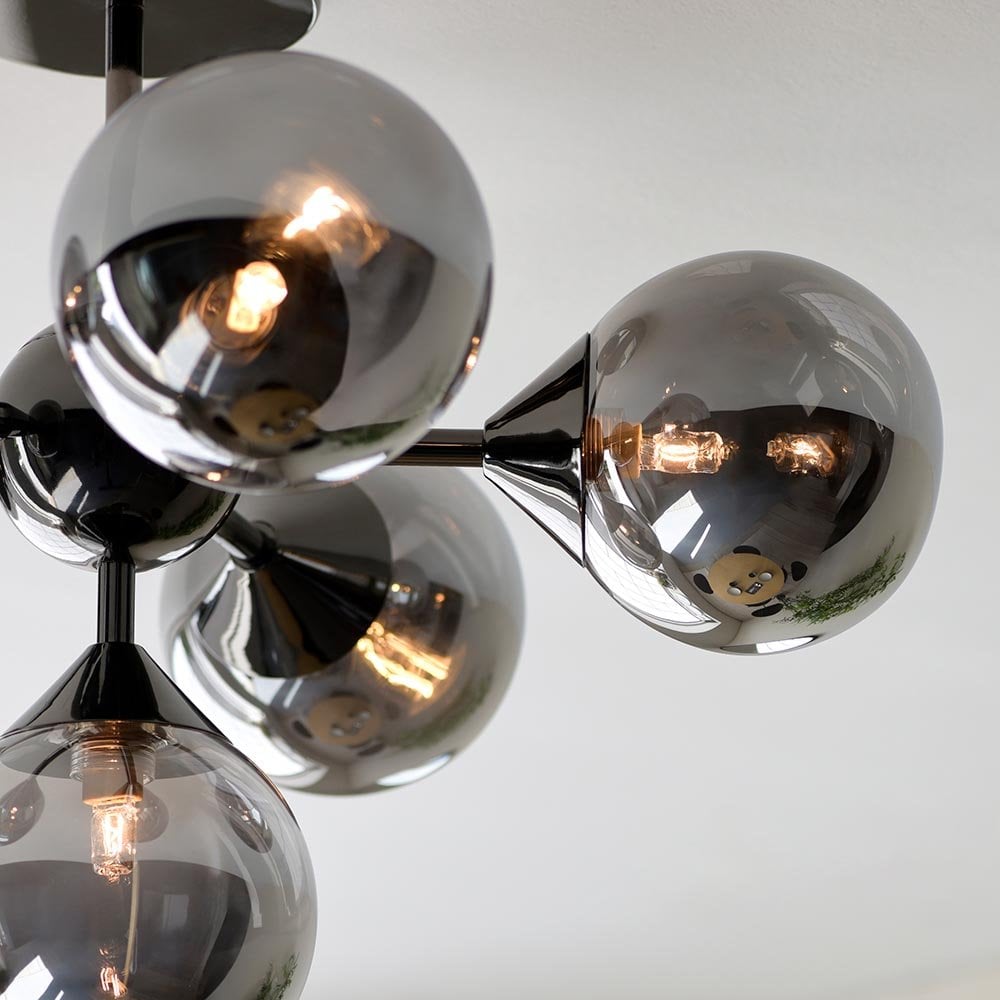 Oscar 6 Light Black Semi Flush C/W Mirror Shades