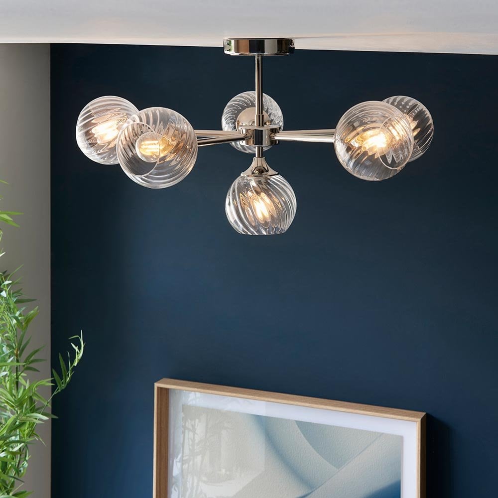 Allegra 6 Light Semi Flush in Bright Nickel