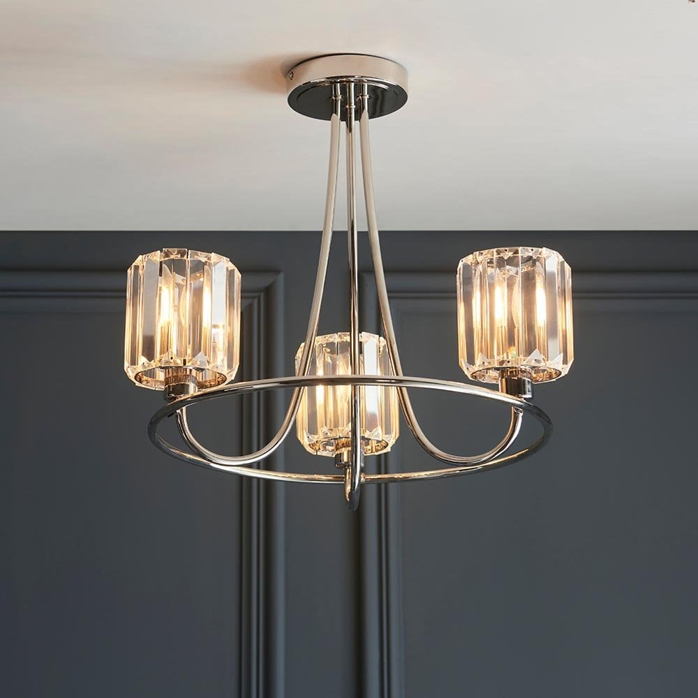 Berenice 3 Light Semi Flush in Bright Nickel