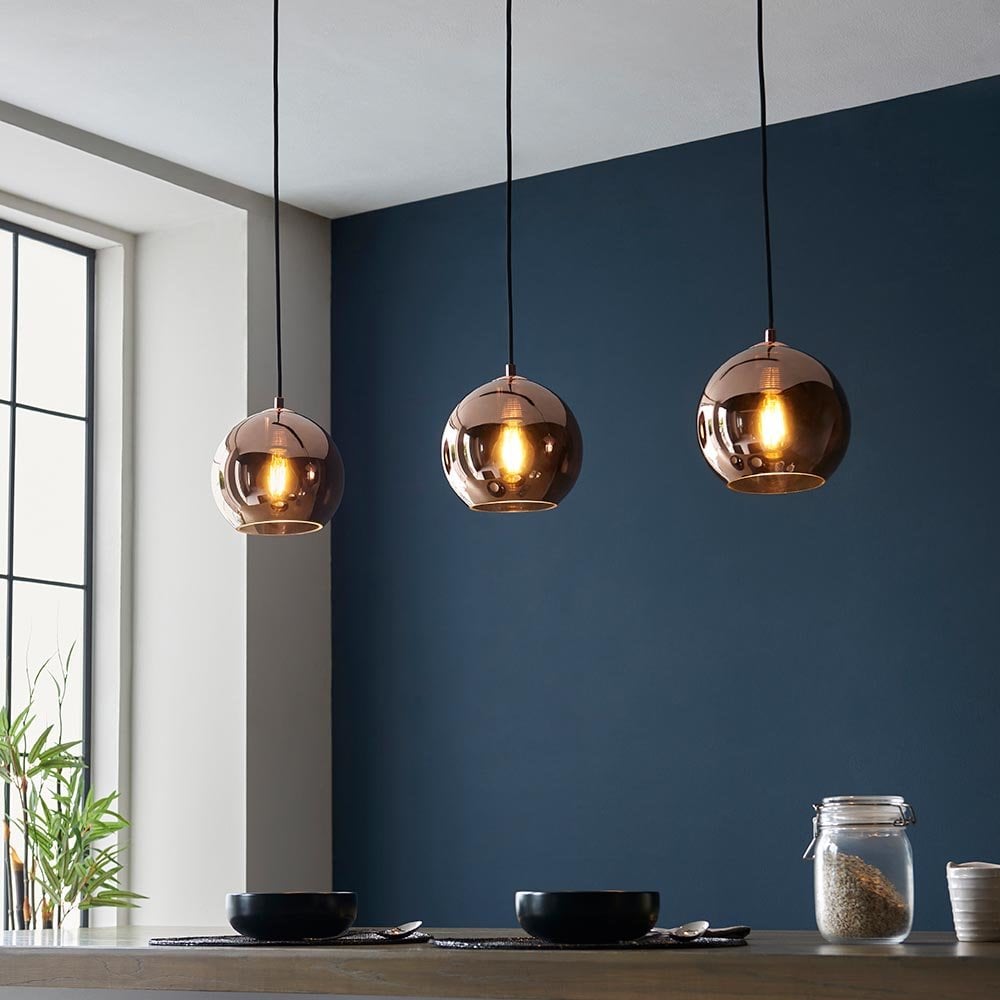 Boli 3 Light Linear Pendant with Copper Mirrored Glass Shades