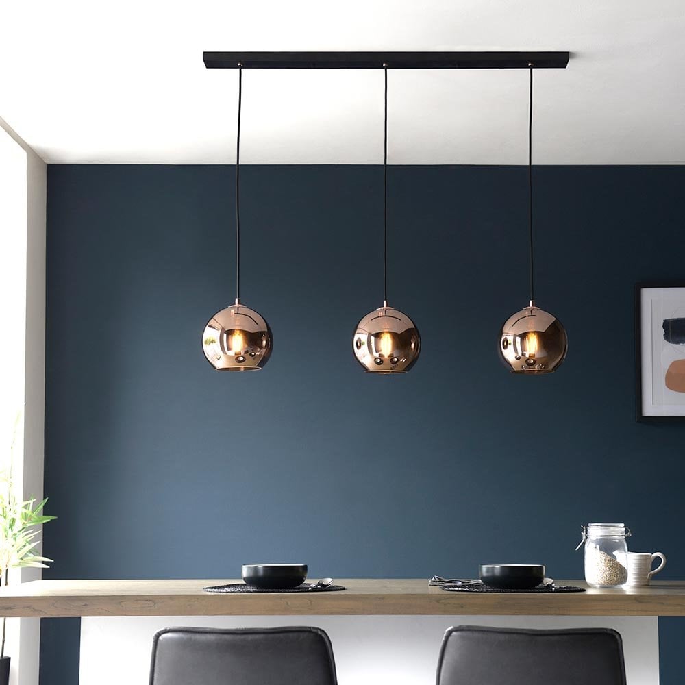 Boli 3 Light Linear Pendant with Copper Mirrored Glass Shades