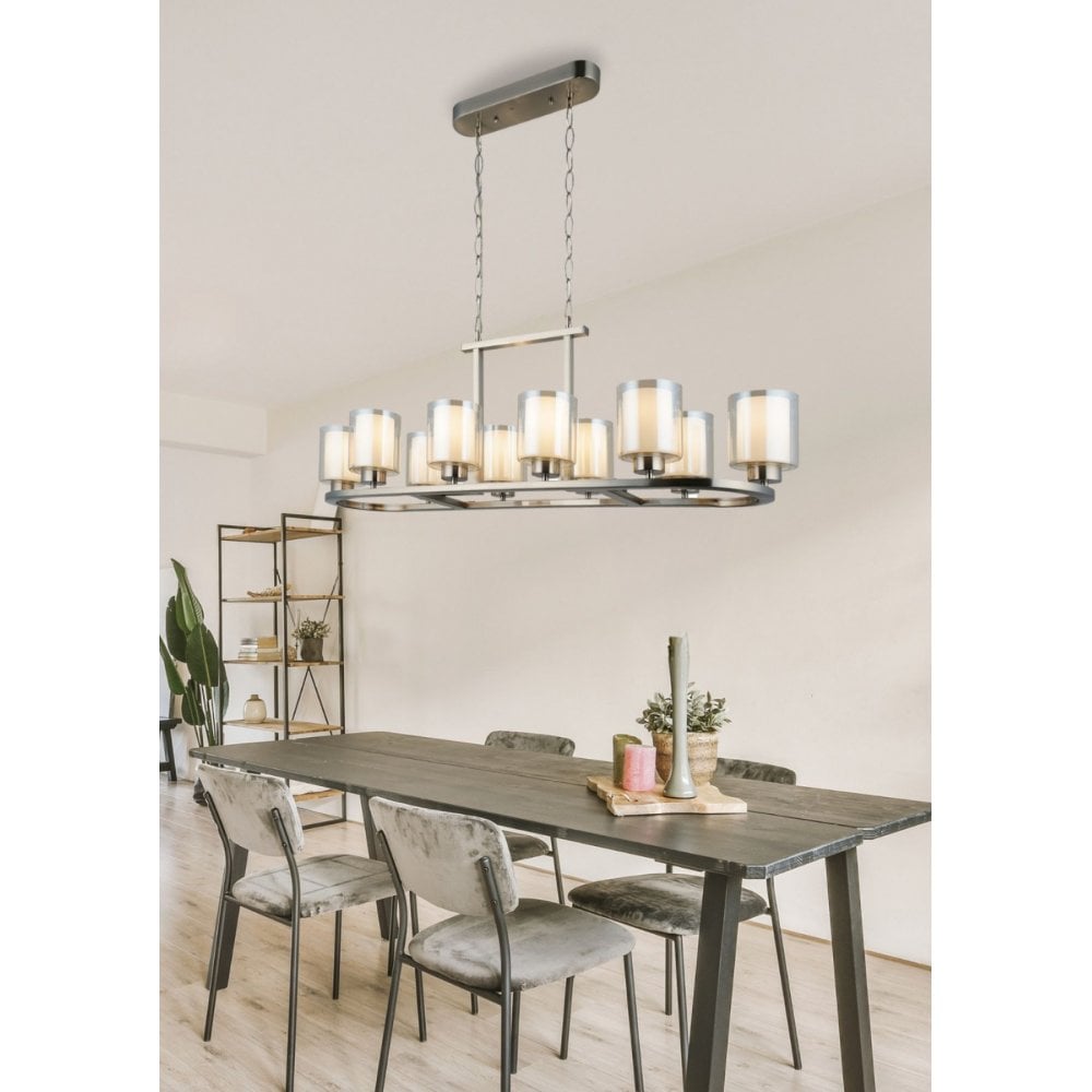 Yara 10 Light Satin Chrome Bar Pendant