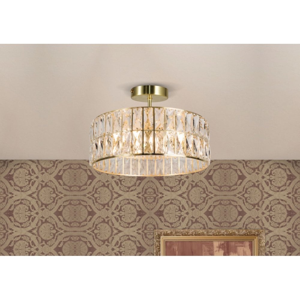 Haley 6 Light Satin Brass Semi Flush Crystal Fitting