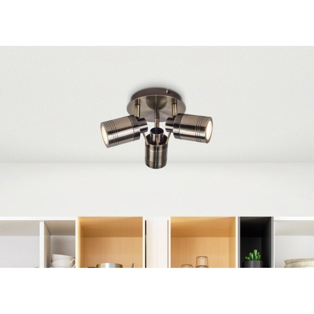 Luxo 3 Light Spotlight in Antique Brass