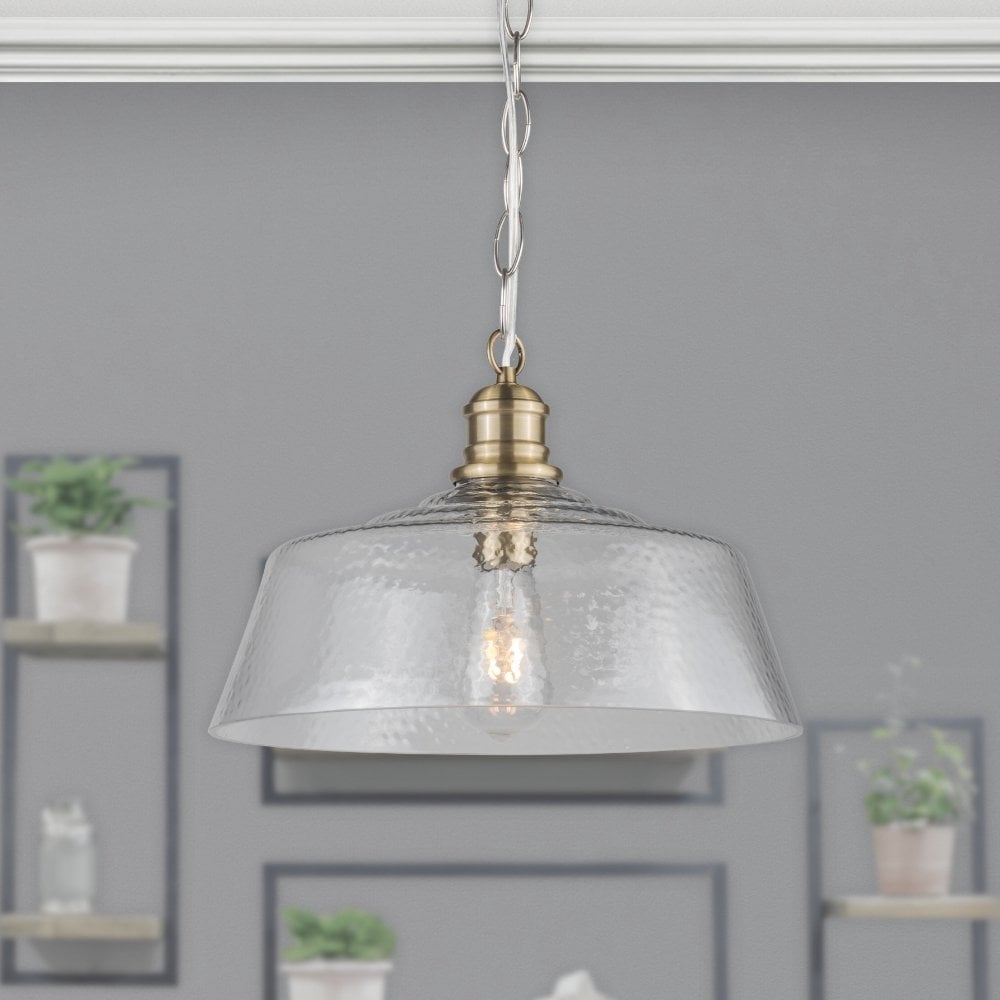 Millar Single Glass Pendant in Antique Brass
