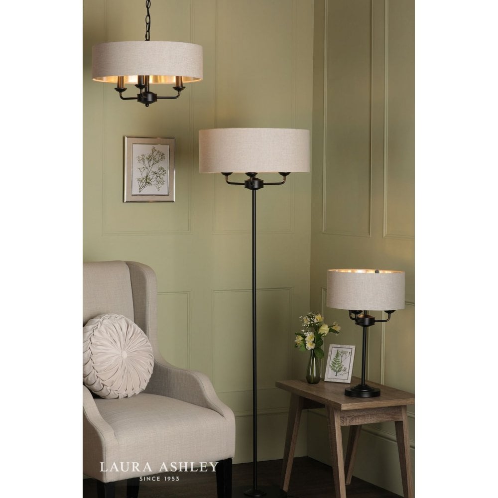 Sorrento Floor Lamp in Matt Black C/W Natural Shade