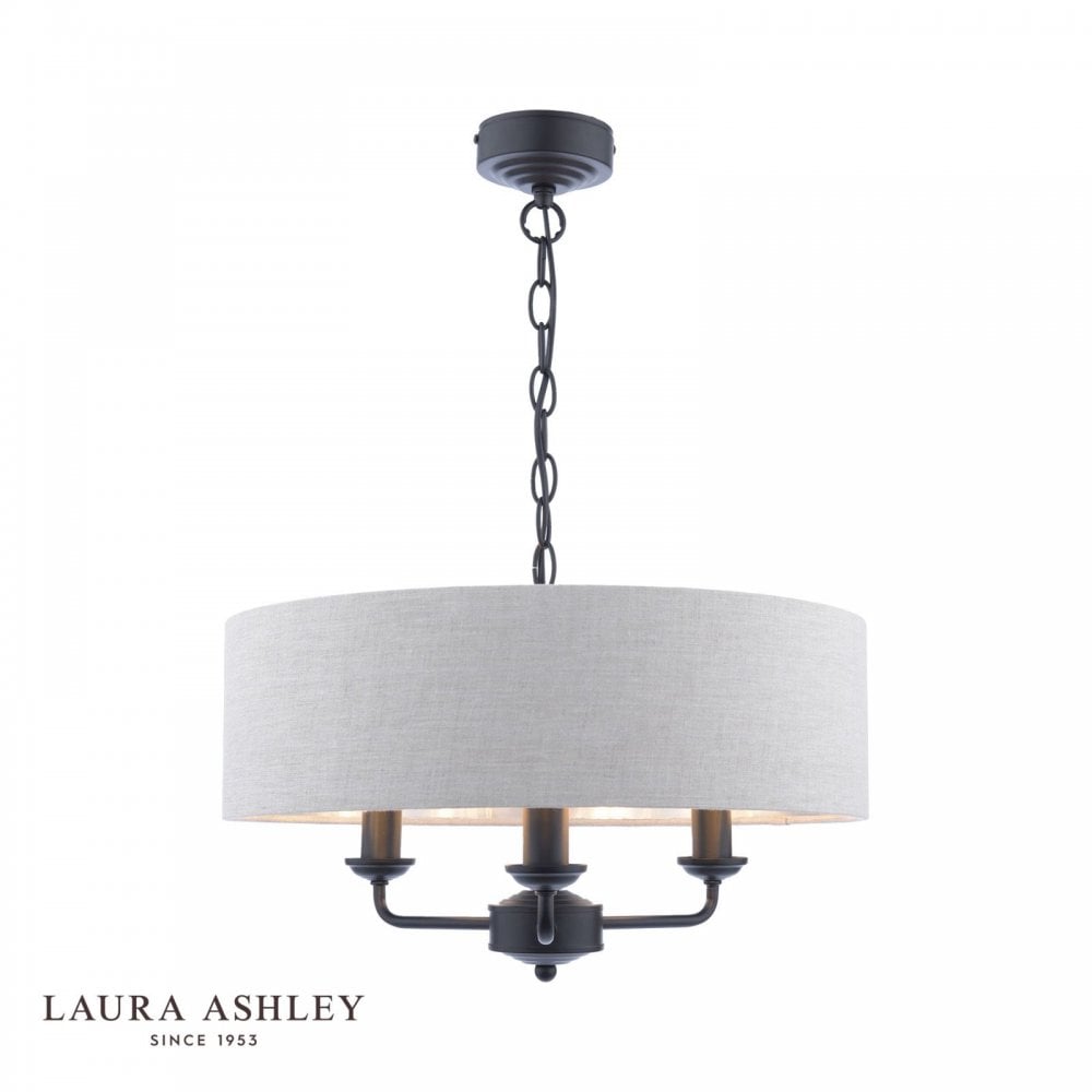 Sorrento 3 Light Pendant in Matt Black C/W Natural Shade