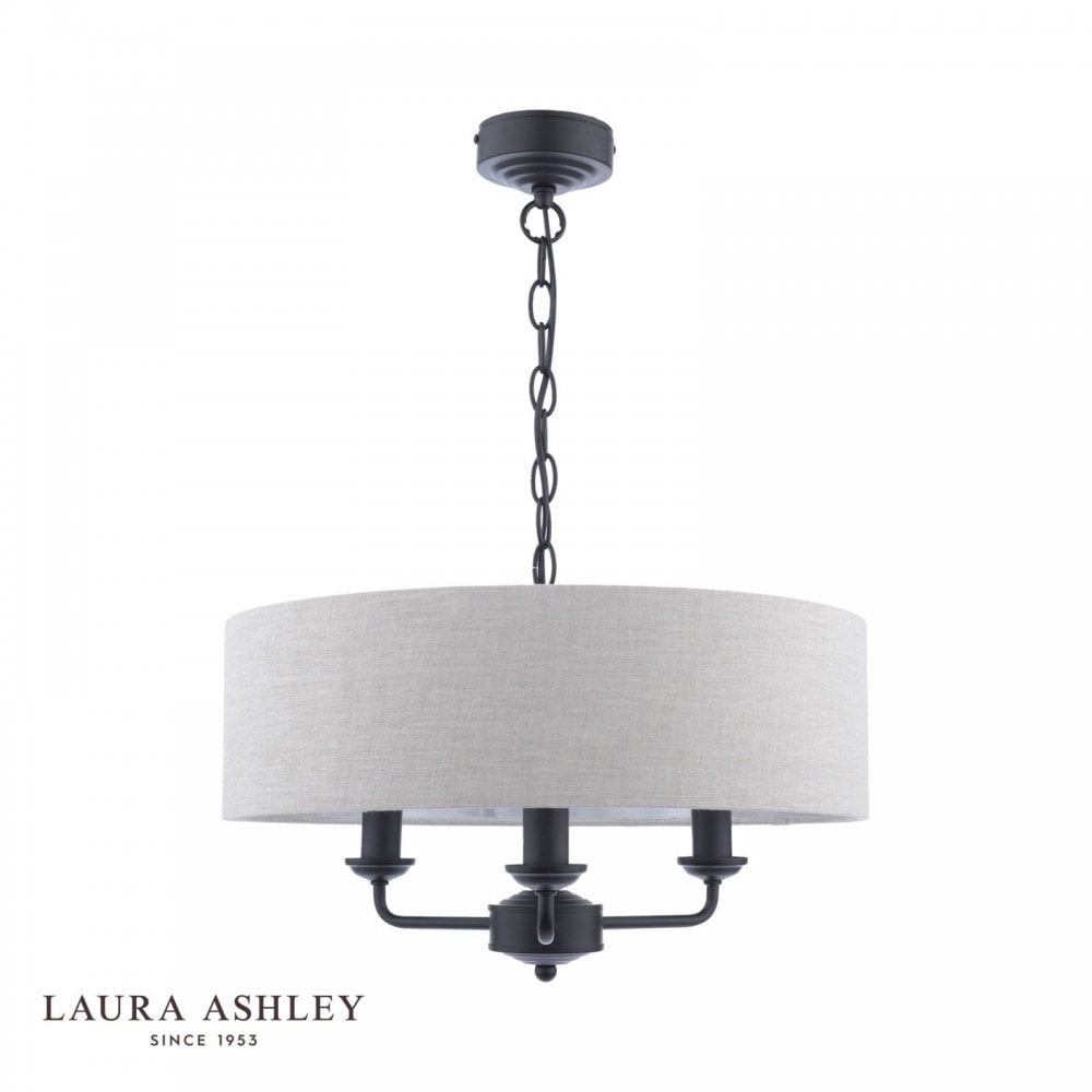 Sorrento 3 Light Pendant in Matt Black C/W Natural Shade