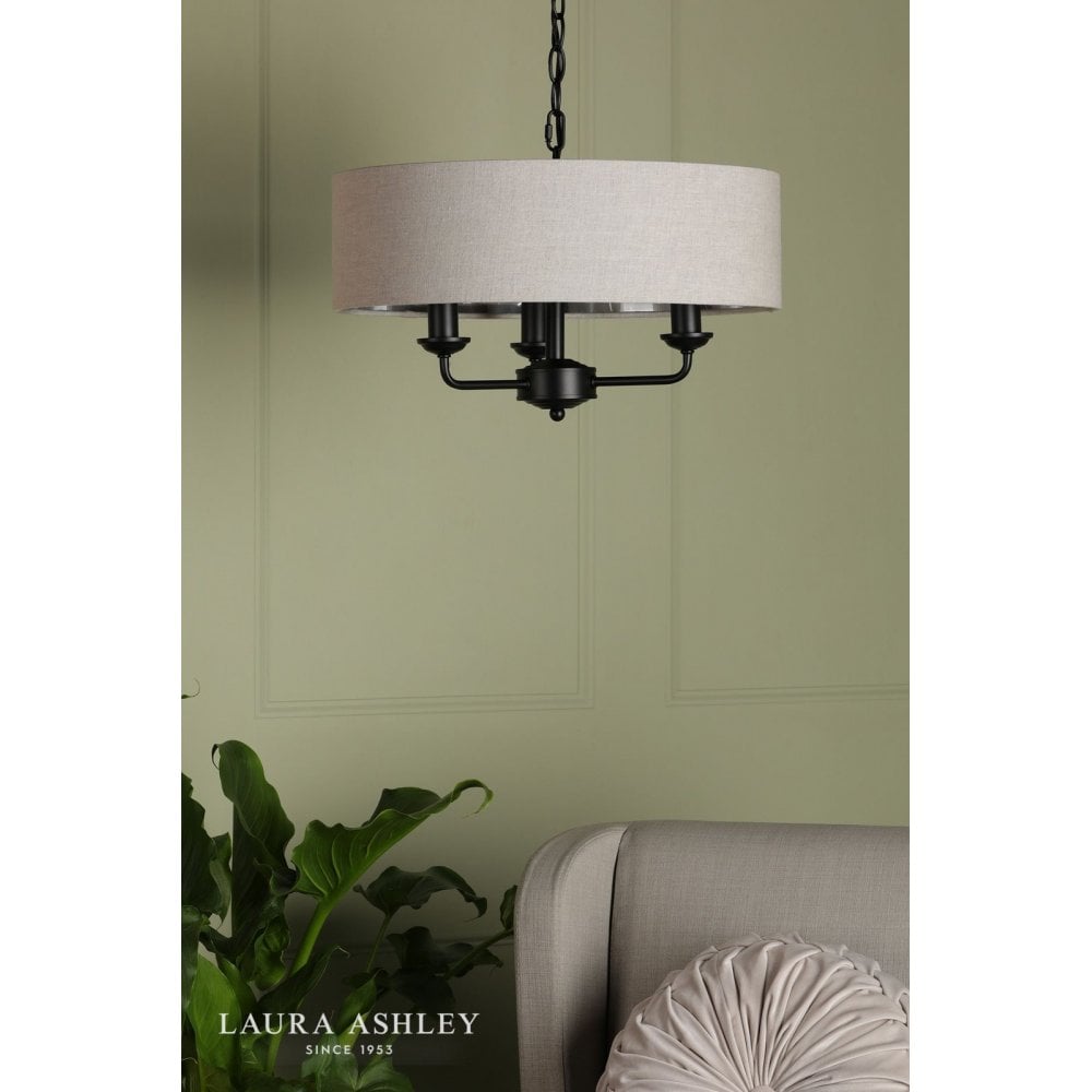 Sorrento 3 Light Pendant in Matt Black C/W Natural Shade