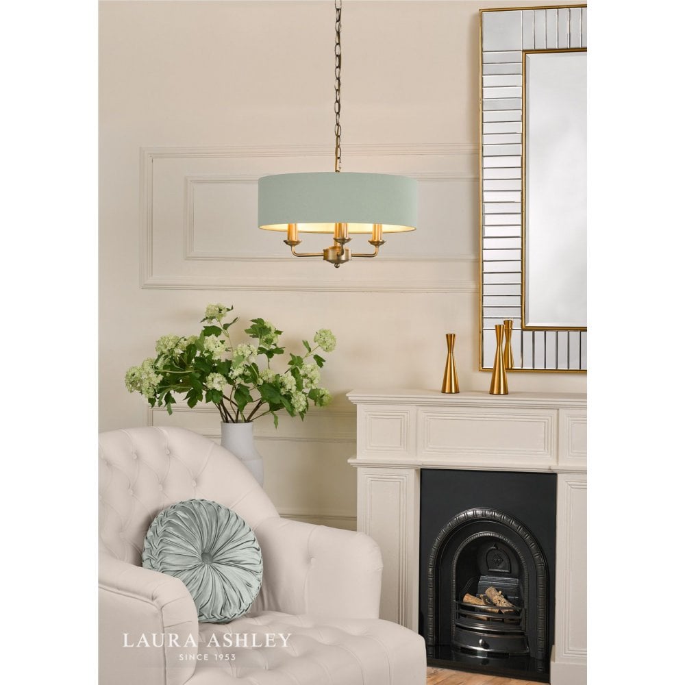 Sorrento 3 Light Pendant in Antique Brass C/W Green Shade
