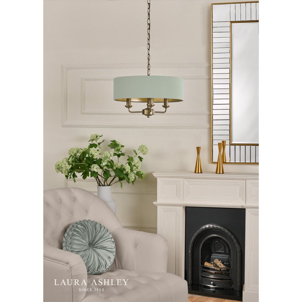 Sorrento 3 Light Pendant in Antique Brass C/W Green Shade