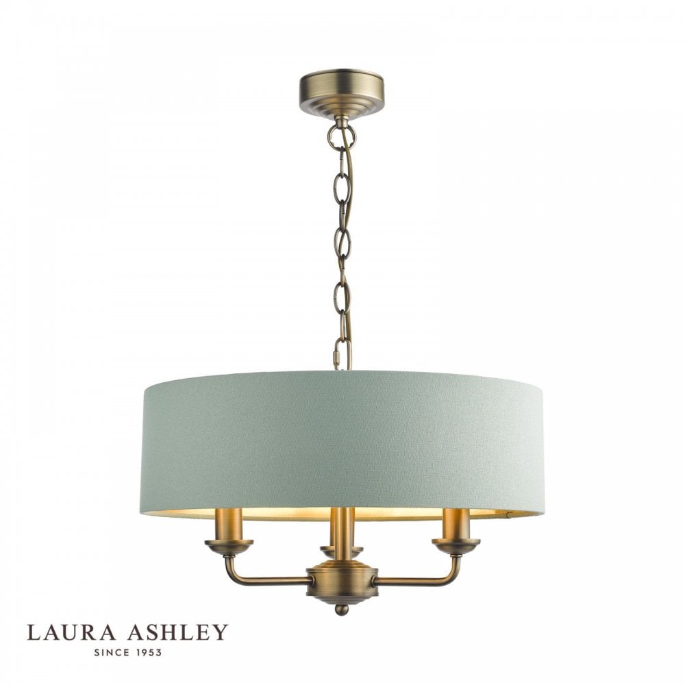 Sorrento 3 Light Pendant in Antique Brass C/W Green Shade