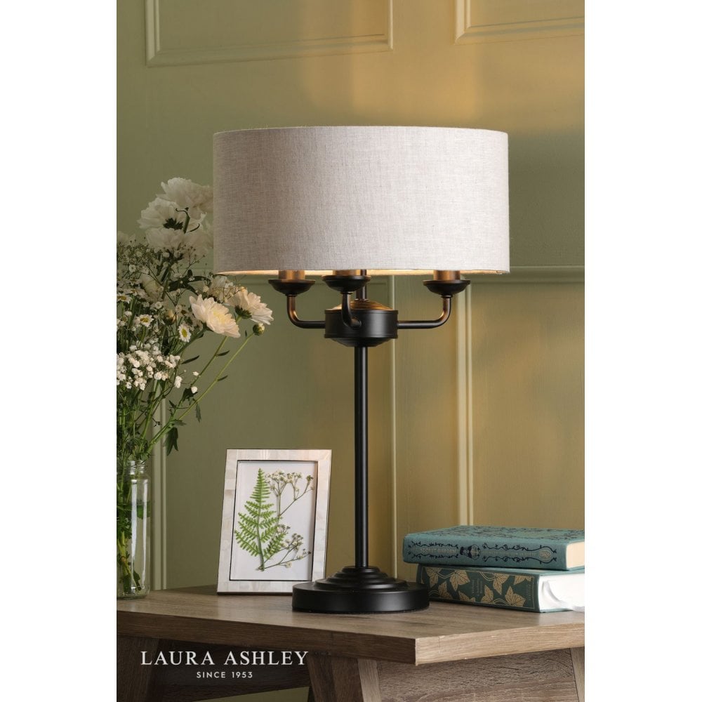 Sorrento Matt Black Table Lamp with Natural Shade