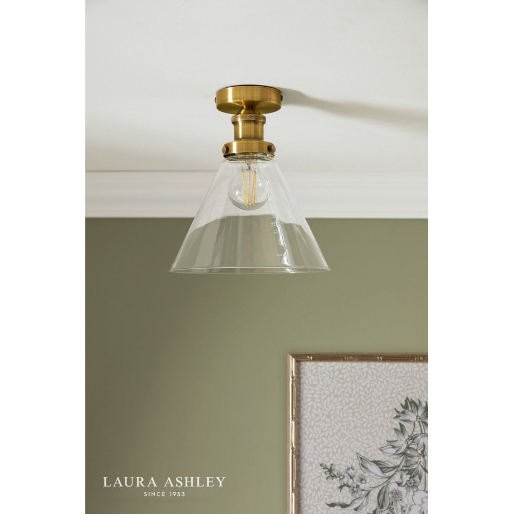Isaac Antique Brass & Glass Semi Flush Fitting