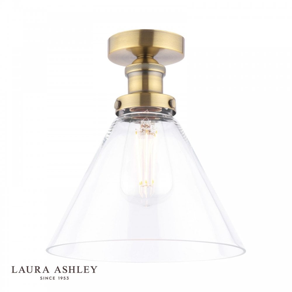 Isaac Antique Brass & Glass Semi Flush Fitting