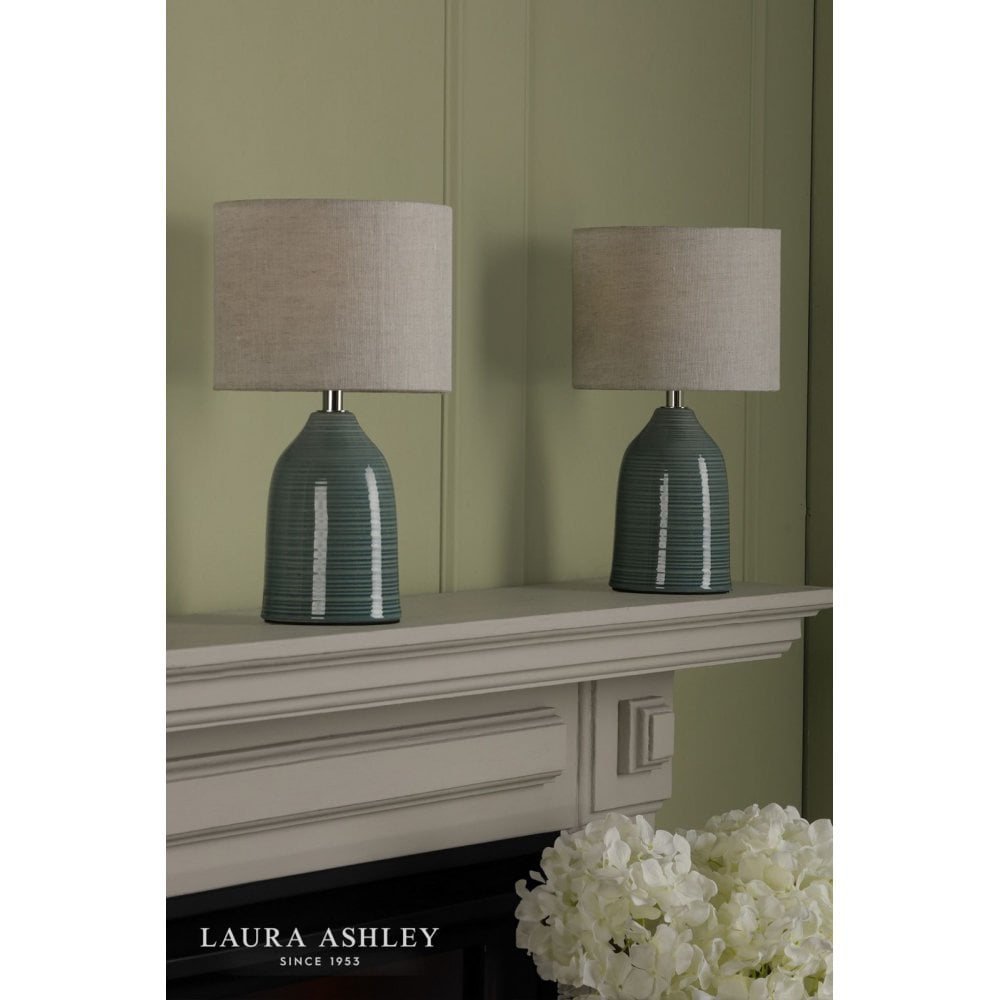 Penny Twin Pack Blue Glaze Table Lamp C/W Shade